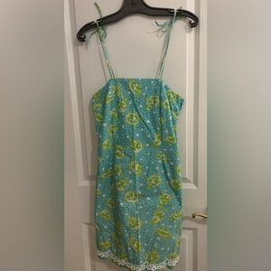 🐢 Vintage Lilly Pulitzer Mosaic Sea Turtle Spaghetti Strap Sundress Blue Green 4